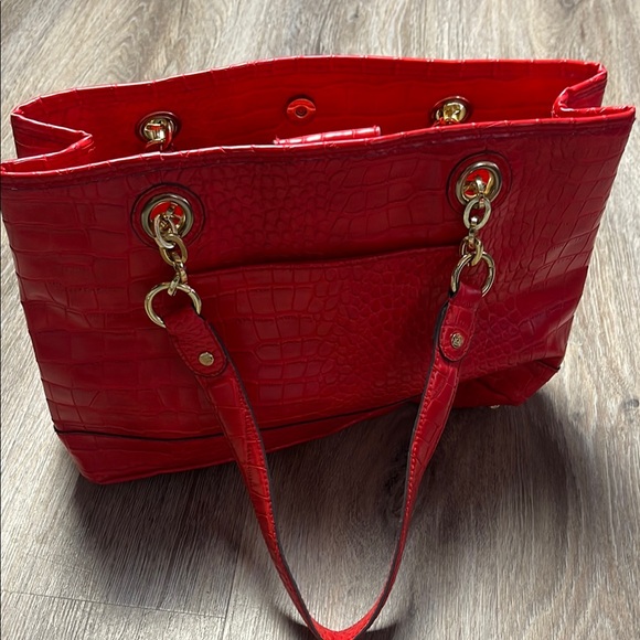 Liz Claiborne Red Crocodile-Embossed Purse/Tote Bag - Picture 8 of 12